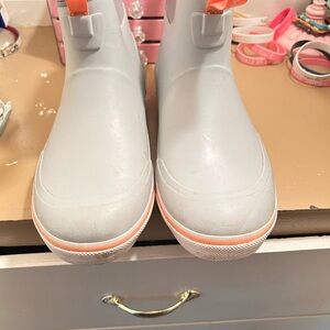 Women’s White Waterproof Rain Boots with Coral Trim